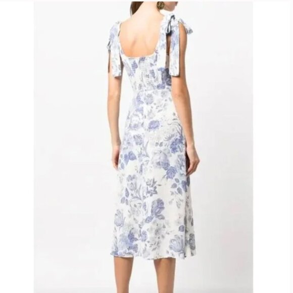 Reformation Twilight Dress White Blue Floral Print Tie Shoulders Size 12 Womens - Picture 7 of 13